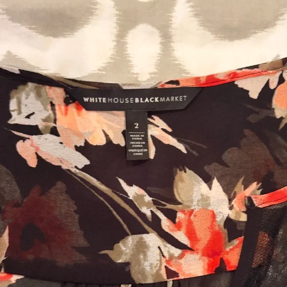 White House Black Market Black Dress with Red and Gray Floral Work Chic - Picture 2 of 3